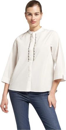 Elena Miro Geborduurd katoenen stretchshirt - Dames - Blouses - Wit - L - Katoen - Overhemden