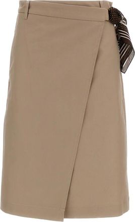 True Royal Midi Wikkelrok - Dames - Midirokken - Beige - M - Katoen - Rokken