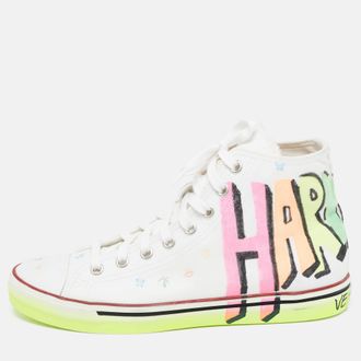 VETEMENTS White Canvas Printed Hard Core Happiness High Top Sneakers