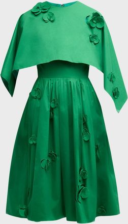 Oscar De La Renta Orchid Cutout Cotton-Twill Sleeveless Midi Dress