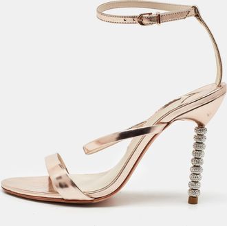 Sophia Webster Metallic Rose Gold Leather Rosalind Crystal Heel Ankle Strap Sandals