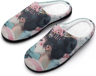 Generic Japanese Building Geisha Cotton Slippers for Women Indoor Outdoor Slipper Slip-On Memory Foam Home Shoes