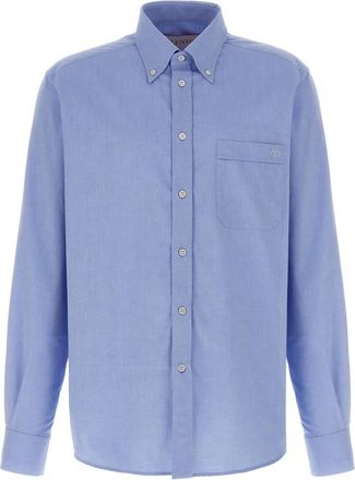 Valentino Garavani Cotton Oxford Shirt With VLogo Embroidery - Heren - Casual Overhemden - Blauw - L - Katoen - Overhemden
