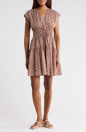 Derek Lam Tora Floral Print Shirred Dress in Tan Polka Dot at Nordstrom Rack, Size 00