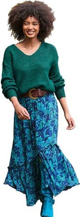 Joe Browns Crinkle Ruffle Maxi Skirt in Indigo Bloom at Nordstrom, Size 20