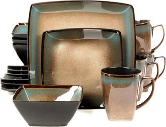 Gibson Home Tequesta 16-Piece Square Dinnerware Set, Taupe