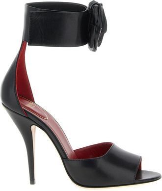 Valentino Garavani Drip Rose Sandaal - Dames - Sandalen met hakken - Zwart - 36 EU - Leer - Schoenen