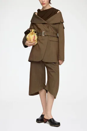 Ganni Canteen Blazer in Brown Wool Melange - Size 34 Recycled