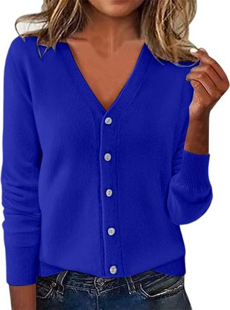 Generic Cardigans for Women Long Sleeve Open Front Lightweight Knit Sweaters Button Down V Neck Ribbed Cardigan Ladies Winter Soft Comfy Jumper Outerwear Plus