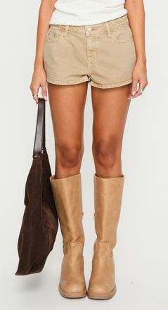 Princess Polly Dreamful Low Rise Denim Shorts in Sand Wash at Nordstrom, Size 12