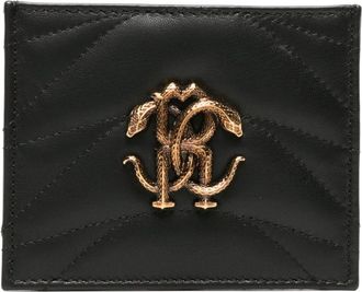 Roberto Cavalli monogram-plaque quilted cardholder - women - Calf Leather - One Size - Black