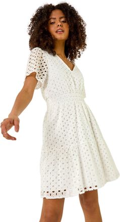 DUSK Womens Broderie Anglaise Tiered Dress - White - Size 16 UK