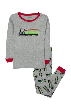 Leveret Kids Cotton Two-Piece Printed Pajamas, Vehicles & Machines in Train at Nordstrom, Size 2T