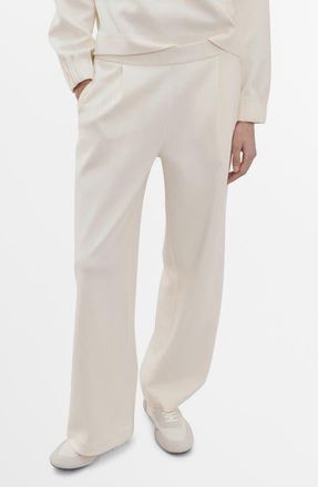 Mango Pleated Straight Leg Cotton Blend Pants in Ecru at Nordstrom, Size Medium