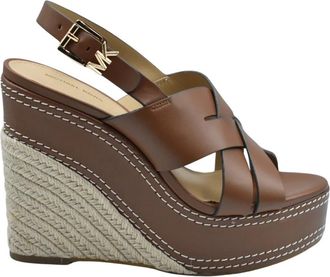 Michael Kors Nora Wedge Sandal - Dames - Sleehakken - Bruin - 41 1/2 EU - Leer - Schoenen