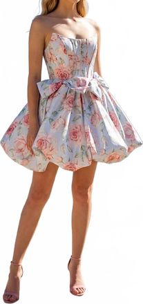Juliet Structured Bodice & Bow Detail Dress In Blue Floral