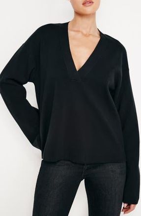 Good American V-Neck Boxy Cotton Blend Sweater in Black001 at Nordstrom Rack, Size Large/x-Large