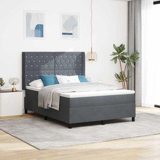 vidaXL Vidaxl - Cama Con Box Spring Led Y Colch&oacute;n Gris Oscuro 140 X 190 Cm