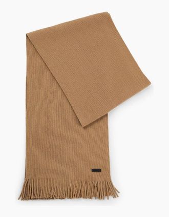 HUGO BOSS Mens Logo Plaque Scarf in Virgin Wool - Cream - Size: ONE size