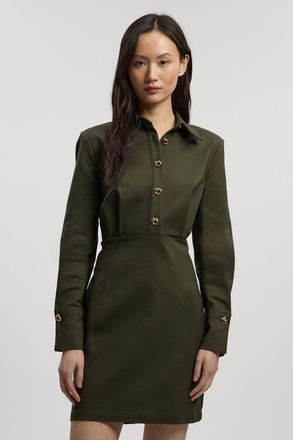Karen Millen Womens Techno Cotton Woven Mini Shirt Dress With Gold Clasps - Khaki - Size 12 UK