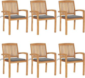 vidaXL Sillas De Jard&iacute;n Apilables 6 Uds Madera De Teca Con Cojines Vidaxl