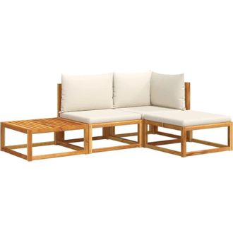 vidaXL Conjunto De Sof&aacute; De Jard&iacute;n De 4 Piezas Con Cojines De Madera De Acacia Y Rat&aacute;n Vidaxl