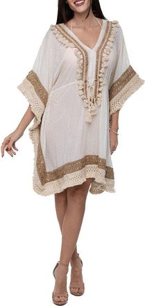 Ranee&rsquo;s Tassel Trim Cotton Dobby Caftan in Ivory at Nordstrom Rack, Size One Size Oz