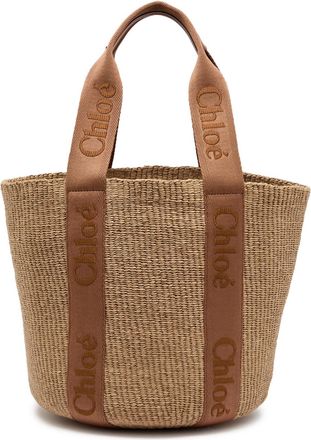 Chlo&eacute; Woody Logo-embroidered Raffia Basket bag - Natural - One Size