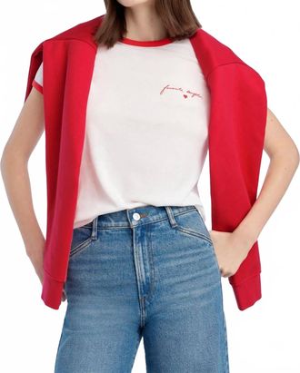 Favorite Daughter Signature Chest Logo Ringer Tee In White/rouge Red