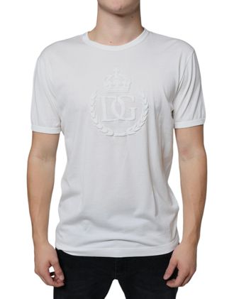 Dolce & Gabbana Mens Crown Tshirt Tsh86631 - White Cotton - Size EU 52 (Mens)