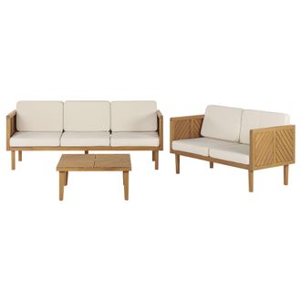 Beliani Conjunto De Jard&iacute;n 5 Plazas De Madera De Acacia Clara Beige Claro Mesa Sillas Cojines Baratti
