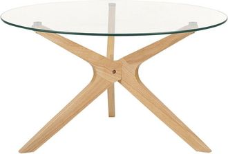 Beliani Tavolino moderno rotondo ø 80 cm Vetro temperato Gambe in legno di gomma Valle di legno chiaro