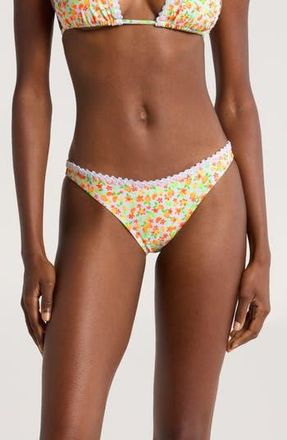 Kulani Kinis Crochet Trim High Cut Bikini Bottoms in Coco Mango at Nordstrom Rack, Size X-Small