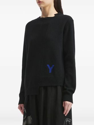 Yohji Yamamoto Trui met asymmetrische afwerking en ronde hals - Zwart
