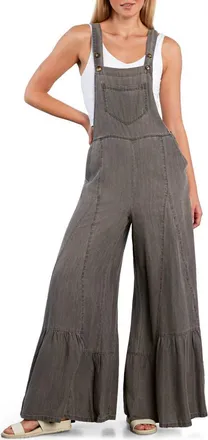 BILLY T Butterfly Ruffle Leg Cotton Blend Overalls in Grey at Nordstrom, Size X-Large