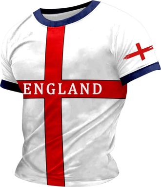 Generic Mens England Print T Shirt Short Sleeve Crewneck Casual Tee Top British Flag Graphic T Shirt for Football Rugby Fan St GeorgeDay WorIdCup Summer Stree