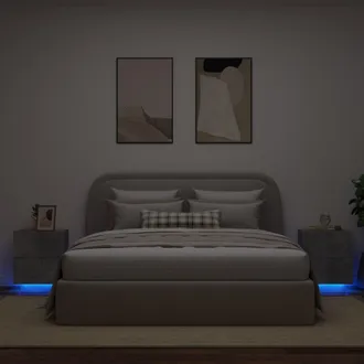 vidaXL Vidaxl - Mesita De Noche Luces Led 2 Uds Madera Ingenier&iacute;a Gris Hormig&oacute;n