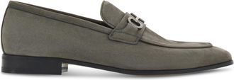 Ferragamo Grey Suede Flat Shoes with Decorative Metal Detail