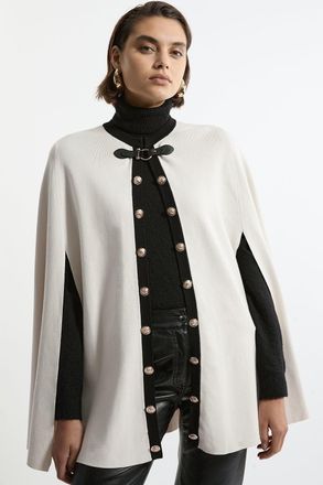 Karen Millen Viscose Blend Military Trim Knitted Cape