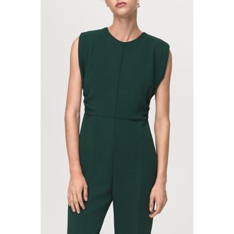 Mango Ruched Sleeveless Wide Leg Jumpsuit in Green at Nordstrom Rack, Size Large