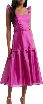Lulus Ruffle Detail Textured Satin Dress In Fushia