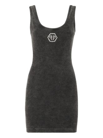 Philipp Plein Hexagon ribbed-knit tank mini dress - women - Cotton/Elastane/Modal - S - Grey
