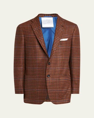 Kiton Mens Cashmere-Wool Check Sport Coat