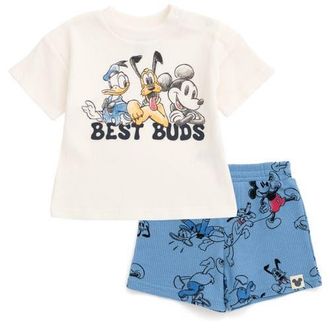 Disney Mickey Mouse 2-Piece T-Shirt and Shorts Set in Mickey Friends Blue at Nordstrom, Size 0-3M
