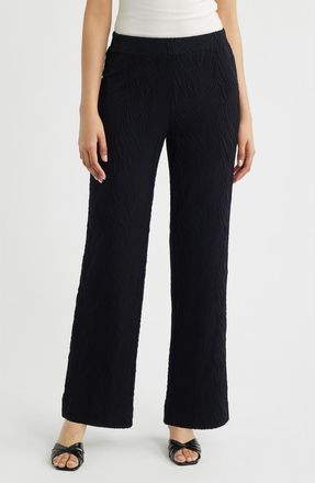 Anne Klein Textured Pull-On Wide Leg Pants in Anne Black at Nordstrom, Size Small