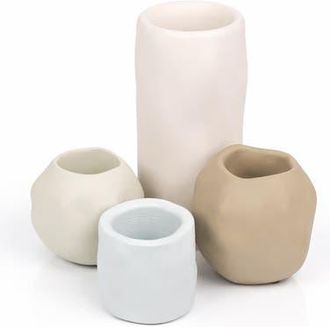 Jonathan Y Designs Linden Modern Minimalist Handmade Concrete Organic Sculptural Cylinder and Round Planter Set with Drainage Holes in Cream at Nordstrom
