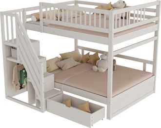 STILVORA Litera 4 Plazas Con Escalera Con Almacenaje, Caj&oacute;n Y Barandillas Altas, 140&times;200 Cm, Sin Colch&oacute;n