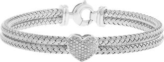 Effy Sterling Silver Pav&eacute; Diamond Heart Woven Chain Bracelet at Nordstrom Rack, Size 7.5