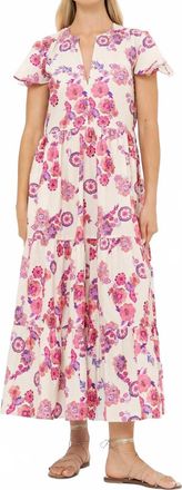 Oliphant Painted Florals V-Neck Maxi Dress In Pretoria Pink