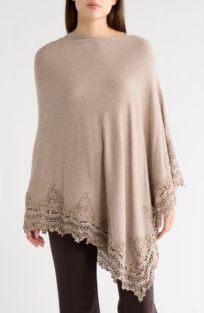 La Fiorentina Lace Trim Poncho in Oatmeal at Nordstrom Rack